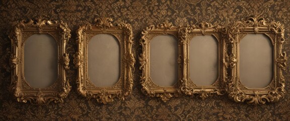 Luxurious damask pattern, assorted vintage frames ,  mockup,  retro