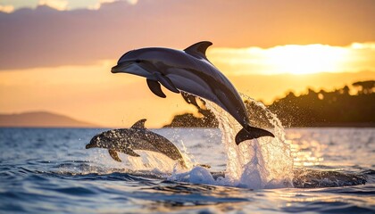 Obraz premium dolphin jumping in the sunset
