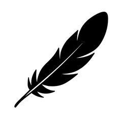 Obraz premium Minimalist black silhouette of a long primary flight feather on white background
