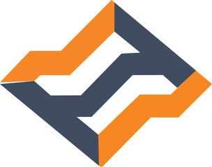 Vector Abstract Geometric Logo, Interlocking Orange and Blue Design.