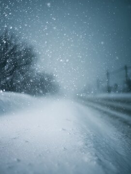 Blizzard with snowflakes falling heavily from the sky