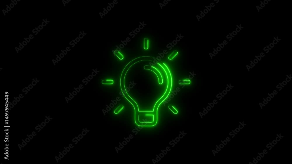 Poster green neon lightbulb idea animation loop