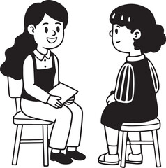 Vintage style black and white drawing of children sitting together sharing a moment of joy