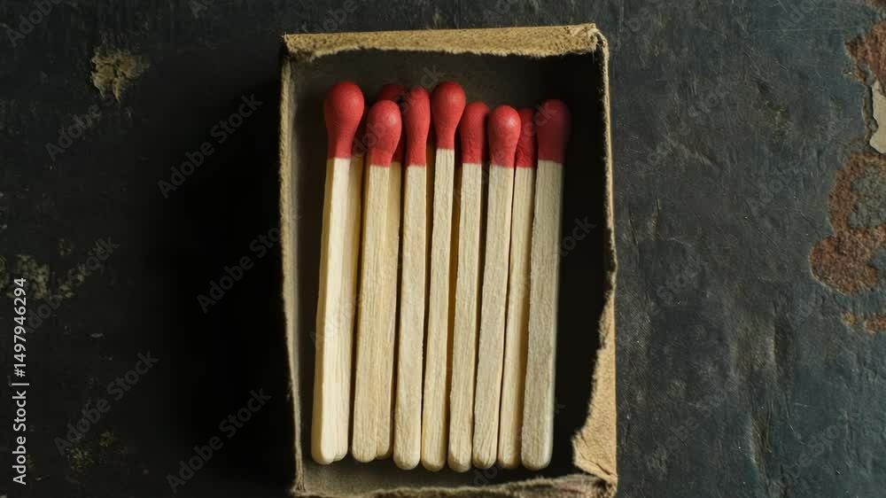 Poster a single box of matches sits atop a table, ready for use