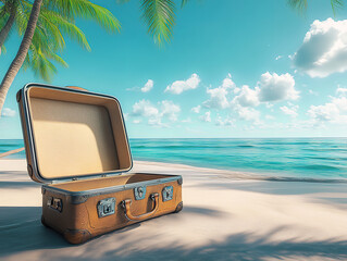 Vintage Suitcase on a Tropical Beach