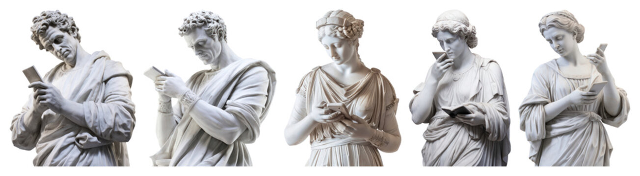 PNG Greek sculpture woman holding phone art communication smartphone., transparent background