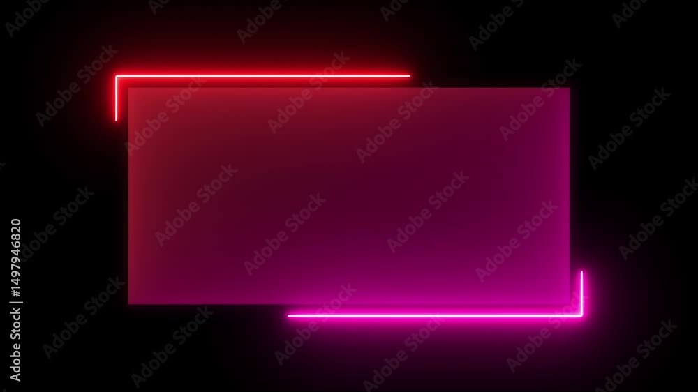 Poster abstract glowing red and purple color neon rectangle border frame looping background. neon effect re
