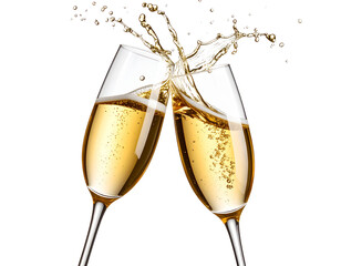 Two Splashing Champagne Glasses, Isolated on Transparent PNG 