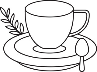 Minimalist black and white cup illustration ideal for cafe branding, posters, and decor