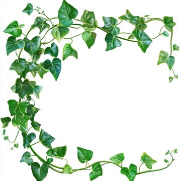 Green ivy plant with leaves forming a frame isolated on white background