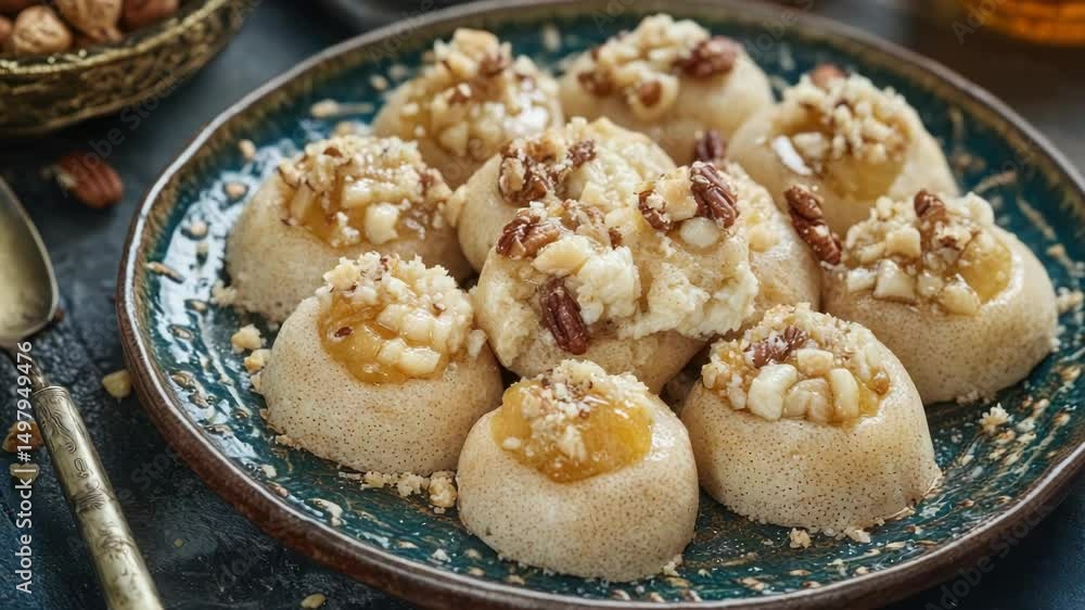 Poster A selection of sweet treats with nuts arranged on a table, perfect for snacking or serving at an event