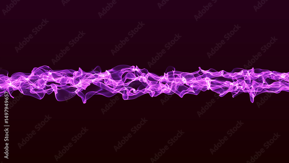 Poster technological futuristic dot wave flow background. wave drawing of lines. abstract wave on purple gr