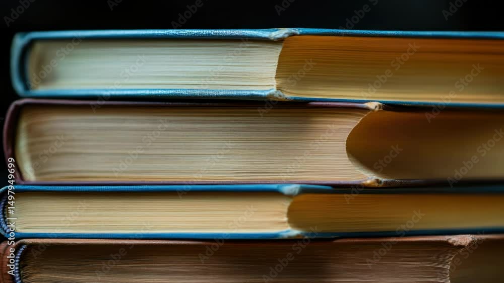 Poster photo of multiple stacks of books piled high