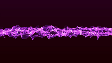 Technological futuristic dot wave flow background. Wave drawing of lines. Abstract wave on purple gradient background.