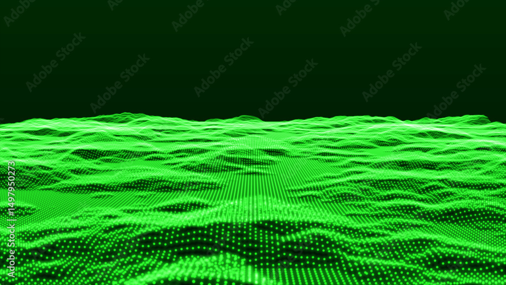 Aufkleber futuristic abstract digital landscape - green version and retro land. flying over data patterns, abs