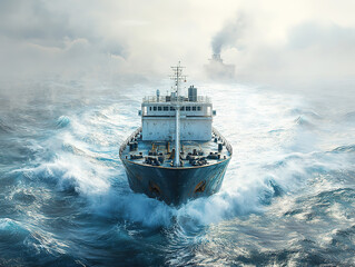 Aerial View of Cargo Ship Delivering Goods Worldwide