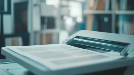 A scanner with a document on the tray ready to scan in an office setting.