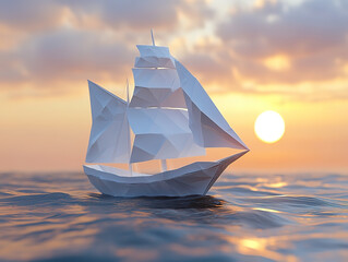 Paper Boat Leading the Way as a Metaphor for Success and Innovation