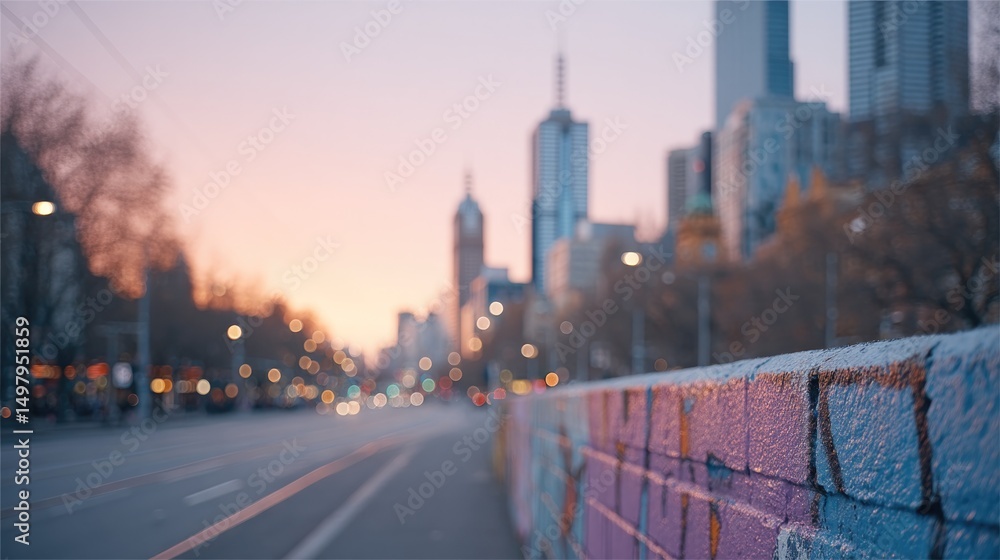 Poster minimalistic graffiti wall with vibrant colors and abstract patterns surrounded by clean urban archi