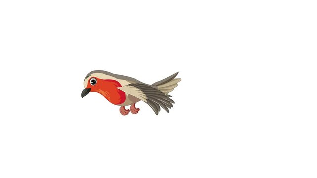 Robin bird 2D animation video flying in the sky