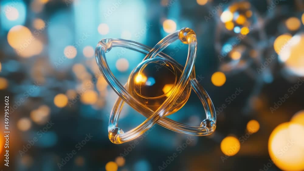 Poster close-up shot of metal object with bright lights in the background, suitable for technology or futur