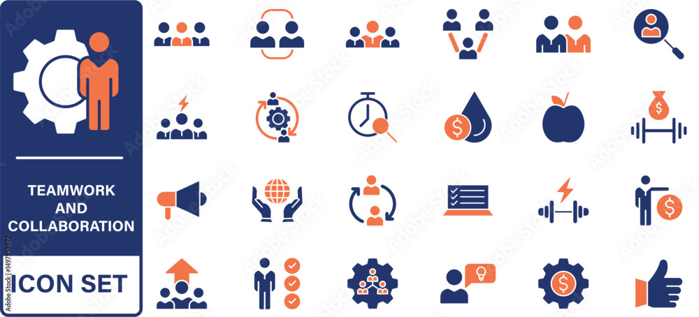 Poster people and teamwork line icons collection. big ui icon set in a flat design. thin outline icons pack