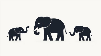 Obraz premium A minimalist illustration of three elephants, representing family, strength, and nature's beauty.