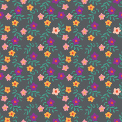 Cute floral pattern. Seamless vector pattern. Elegant template for fashion prints. Small pink and blue flowers for folk print. White background. Stock vector