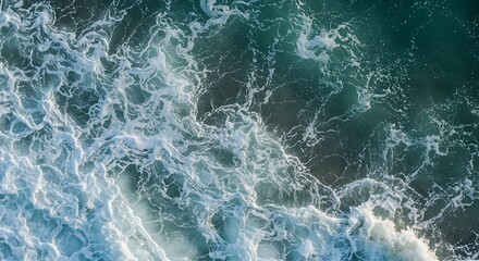 Fototapeta premium Aerial View of Ocean Waves Whitecaps and Turquoise Water Texture