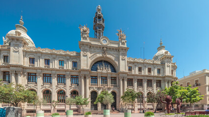 Obraz premium Historic Post Office in Valencia timelapse hyperlapse at City Hall Square. Spain