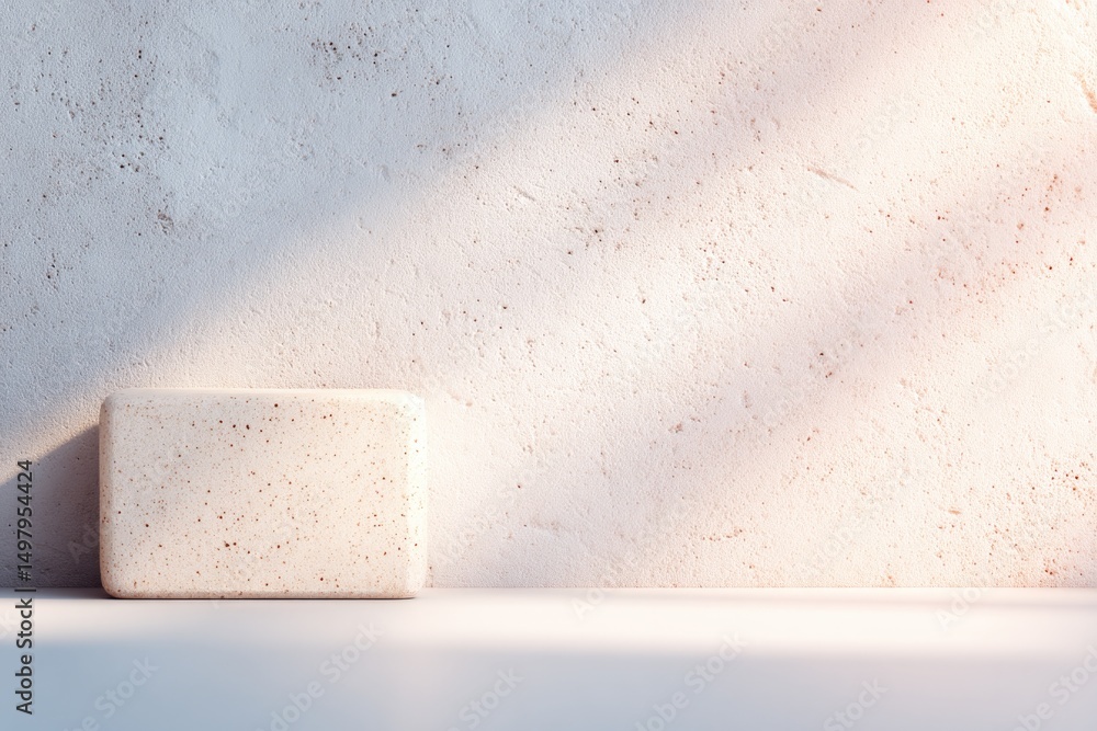 Poster minimalistic wall with unique textured finish bathed in gentle natural light creating serene ambianc