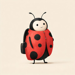 Fototapeta premium Cute ladybug character with a backpack, standing and smiling. Adorable insect illustration.