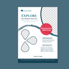  Modern travel flyer design template, tour flyer, Editable tour poster template with brush stroke .