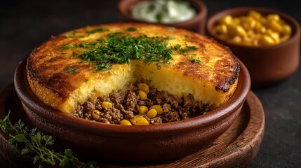 Chilean pastel de choclo rustic presentation style