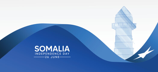 Somalia landmark with flag ribbon independence day 26 June vector poster