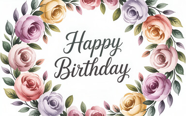 Happy Birthday greeting card template with balloons, confetti, and gift boxes, pastel colors, empty space for text, no people