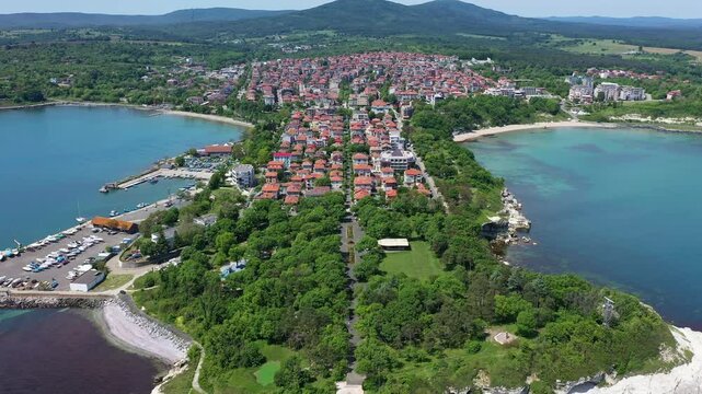 Aerial view to a sea town Tsarevo, Burgas, Bulgaria