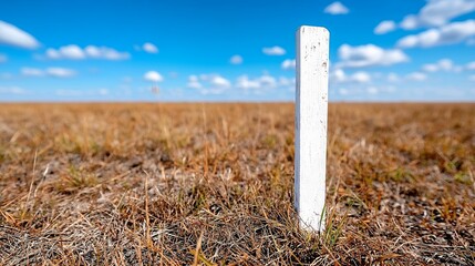 White Post in Field Under Blue Sky