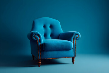 Bright teal armchair showcases comfort and elegance in modern interior design with simple backdrop emphasizing its charm and inviting feel
