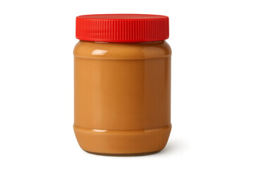 Peanut butter jar with red lid on transparent background