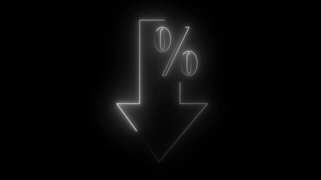 glowing neon Cost and quality control concept. Percentage icon of quality Successful  Percentage icon of quality with up arrow and cost with down arrow on the black background.