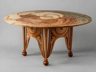 Exquisite round table showcasing intricate marble design and elegant wooden craftsmanship in a modern setting