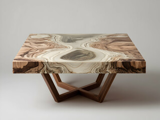 Elegant resin table showcasing intricate natural patterns with a contemporary wooden base designed for modern interiors