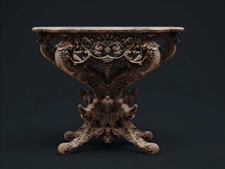 Intricate wooden table showcasing detailed carvings and artistry, perfect for adding a touch of elegance to any room setting