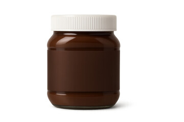 Chocolate spread jar with blank label on transparent background