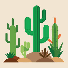 Desert Cactus Plants Illustration Flat Design Style