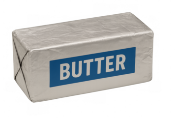 Wrapped butter block on transparent background