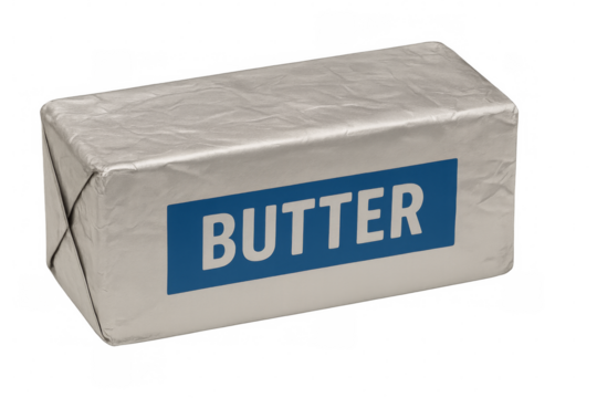 Wrapped butter block on transparent background