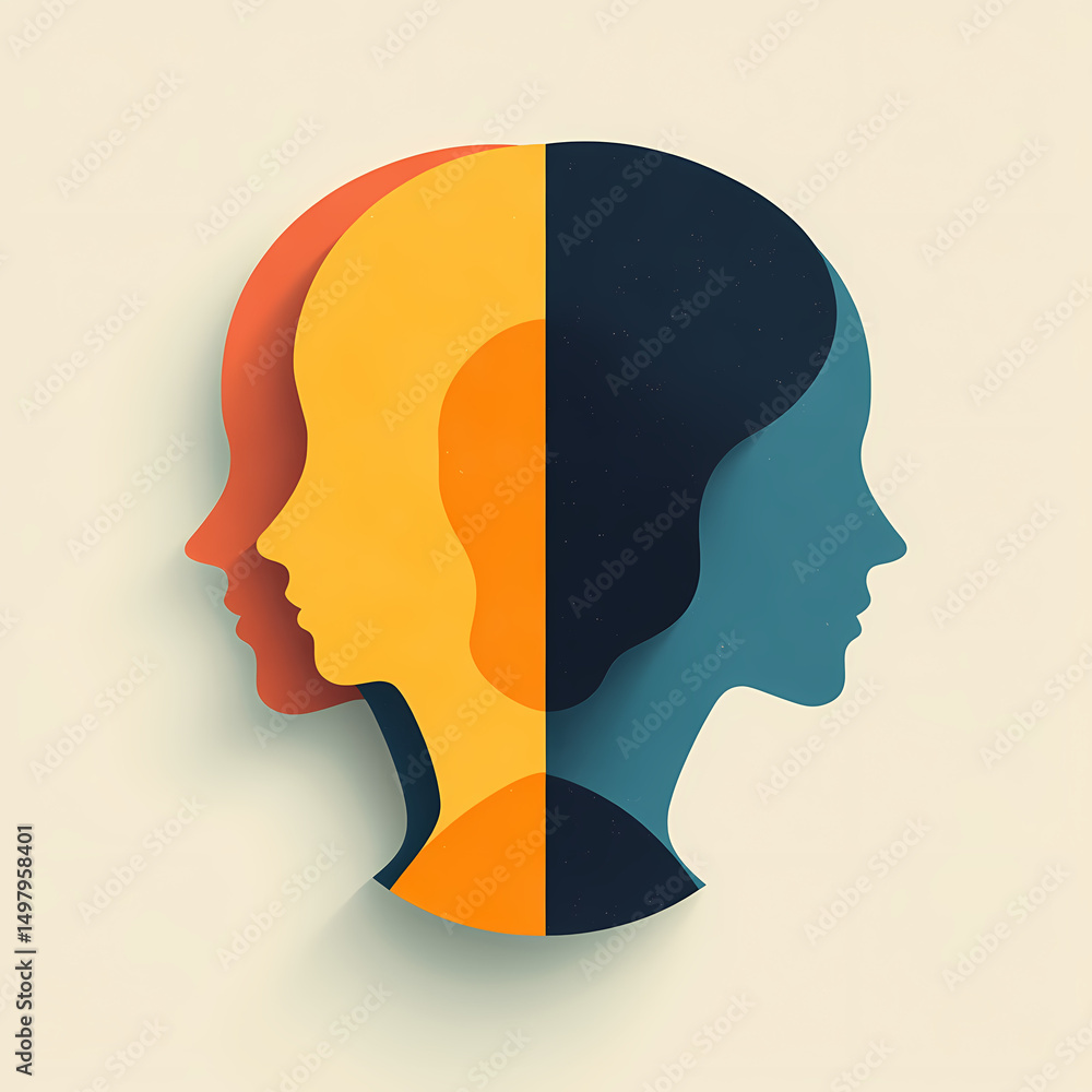 Aufkleber creative paper cutout design of two abstract human faces in profile view generative ai