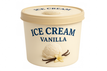 Vanilla ice cream tub packaging mockup on transparent background